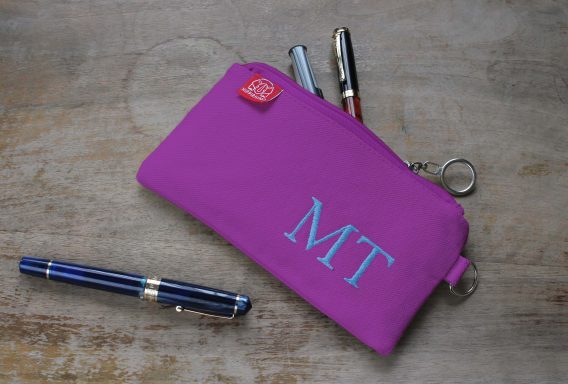 Purple Personalized Pencil Case Custom Initials Embroidered Elegant Pen Pouch Canvas Unique Stationery Gift for Writers Personalized Case