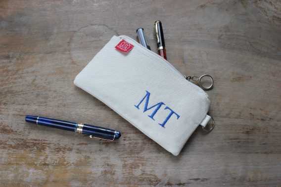Personalized Pencil Case Embroidered Custom Pencil Pouch Natural Canvas Cotton Fountain Pen Storage Fully Lined Name on Case Pen Lover Cute Raw Coton