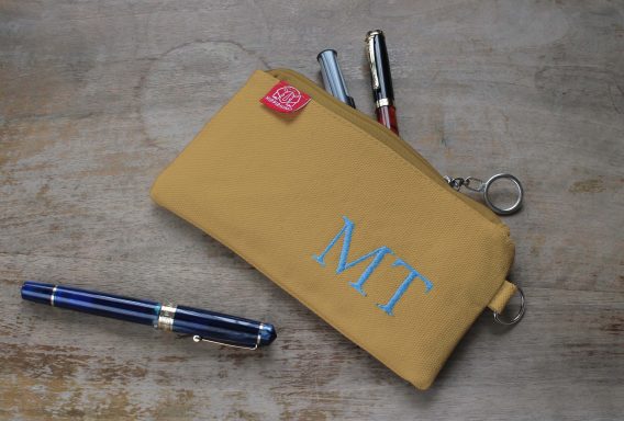Personalized Canvas Pencil Case Embroidered Name or Initials Custom Cotton Zipper Pouch Stationery Organizer Unique Gift Embroidery Eco Camel