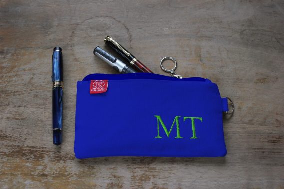 Sax Blue Pencil Case Canvas Cotton Pencil Bag Pen Pouch Embroidered Name Pencil Case Makeup Brush Zipper Pencil Case Birthday Gift for Teacher