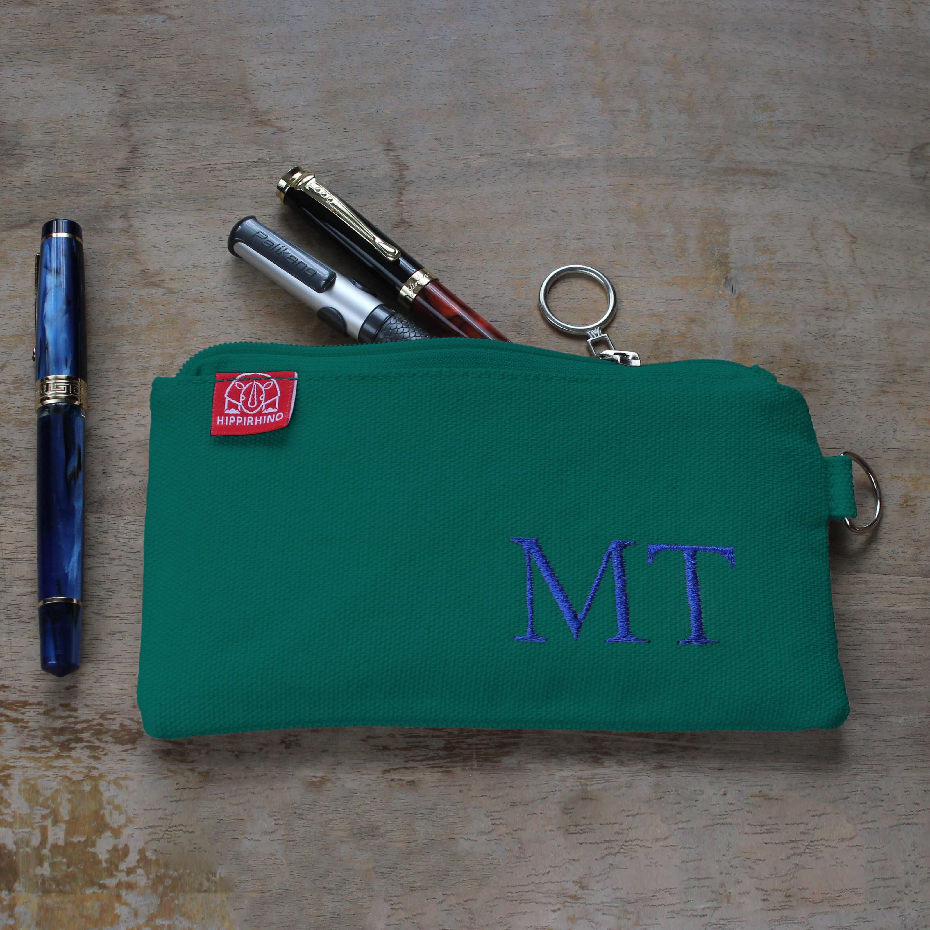 Personalized Pencil Case Embroidered Name Initials Monogram Travel Bag Zipper Pouch Fountain Pen Storage Back to School Supplies Sea Green