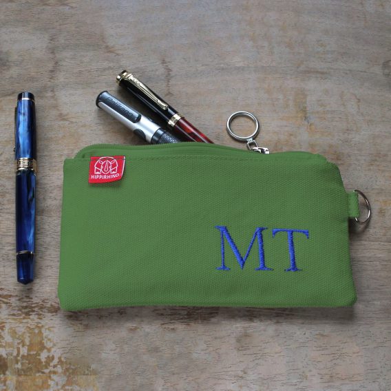 Handmade Personalized Embroidered Pencil Case Custom Name Zipper Pouch Back to School Gift for Kids Students Teachers Supplies Unique Gift Light Military Green