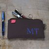 Personalized Embroidered Pencil Case Custom Name Initial Canvas Pouch Cotton Zipper Bag Back to School Gift Handmade Stationery Organizer Dark Brown