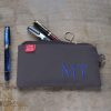 Personalized Embroidered Pencil Case Custom Name Initial Canvas Pouch Cotton Zipper Bag Back to School Gift Handmade Stationery Organizer Dark Gray