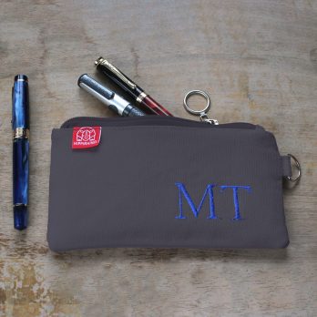 Personalized Embroidered Pencil Case Custom Name Initial Canvas Pouch Cotton Zipper Bag Back to School Gift Handmade Stationery Organizer Dark Gray