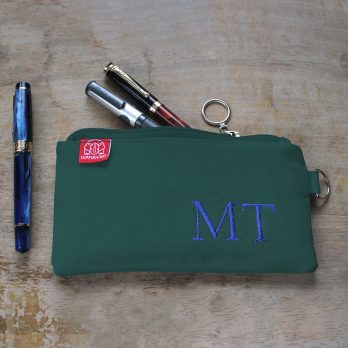 Canvas Pencil Case with Embroidered Name and Initials Slim Zipper Pouch Soft Sturdy Cotton Fabric Gift for Teacher Students Makeup Brush Bag Grass Green