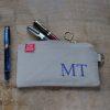 Personalized Pencil Case with Embroidered Initials Custom Monogram Canvas Pouch Zipper Bag Stationery Travel Makeup Gift Fountain Storage Light Gray