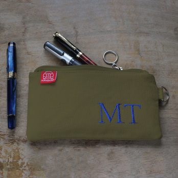 Personalized Canvas Pencil Case Embroidered Name or Initials Custom Cotton Zipper Pouch Stationery Organizer Unique Gift Embroidery Eco Dark Military Green