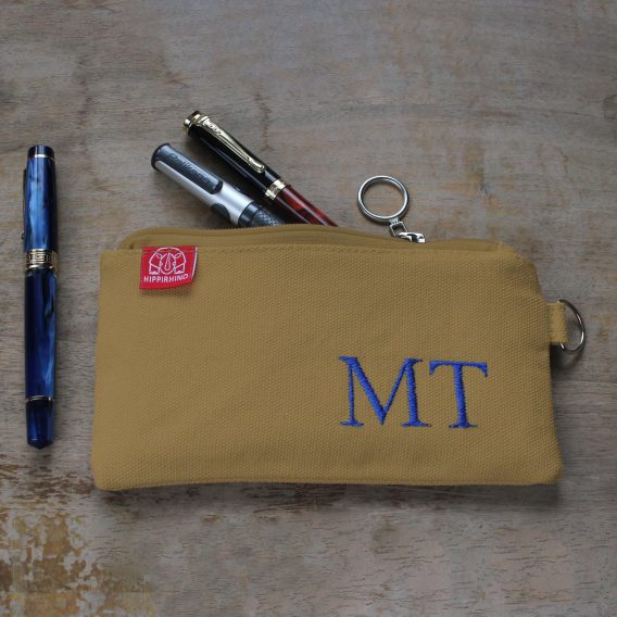 Personalized Canvas Pencil Case Embroidered Name or Initials Custom Cotton Zipper Pouch Stationery Organizer Unique Gift Embroidery Eco Camel