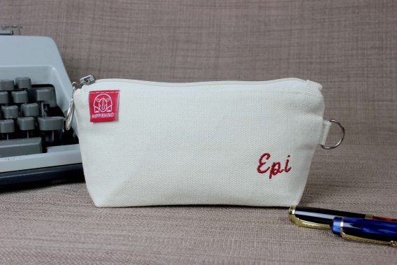 Personalized Name Pencil Case Small Cosmetic and Travel Pouch Embroidered Initials Natural Raw Cotton Zippered Bag Pouches Custom School Gifts