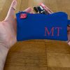Sax Blue Pencil Case Canvas Cotton Pencil Bag Pen Pouch Embroidered Name Pencil Case Makeup Brush Zipper Pencil Case Birthday Gift for Teacher