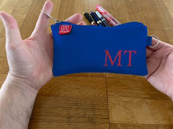 Sax Blue Pencil Case Canvas Cotton Pencil Bag Pen Pouch Embroidered Name Pencil Case Makeup Brush Zipper Pencil Case Birthday Gift for Teacher