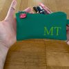 Personalized Pencil Case Embroidered Name Initials Monogram Travel Bag Zipper Pouch Fountain Pen Storage Back to School Supplies Sea Green