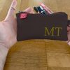 Personalized Embroidered Pencil Case Custom Name Initial Canvas Pouch Cotton Zipper Bag Back to School Gift Handmade Stationery Organizer Dark Brown