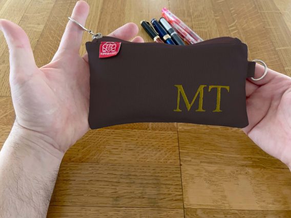 Personalized Embroidered Pencil Case Custom Name Initial Canvas Pouch Cotton Zipper Bag Back to School Gift Handmade Stationery Organizer Dark Brown