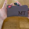 Personalized Embroidered Pencil Case Custom Name Initial Canvas Pouch Cotton Zipper Bag Back to School Gift Handmade Stationery Organizer Dark Gray