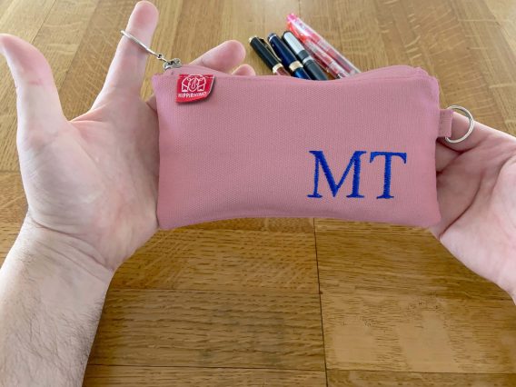 Pencil Case Cotton Canvas Personalized Pen Holder Embroidered Name Initials Custom Order Bag Pencil Pouch Zipper Teacher Gift Monogrammed Candy Pink