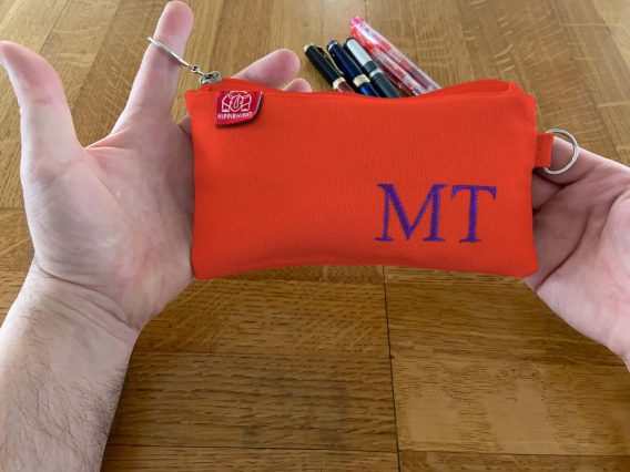 Personalized Orange Canvas Pencil Case with Embroidered Initials Name Handmade Stationery Organizer Embroidery Fountain Pen Pouch Zippered Personalized Orange Canvas Pencil Case with Embroidered Initials Name Handmade Stationery Organizer Embroidery Fountain Pen Pouch Zippered
