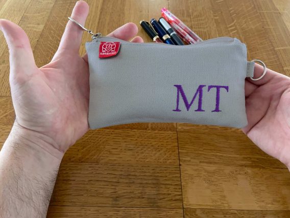 Personalized Pencil Case with Embroidered Initials Custom Monogram Canvas Pouch Zipper Bag Stationery Travel Makeup Gift Fountain Storage Light Gray