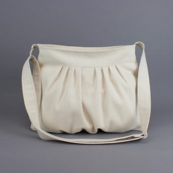 Handmade Canvas Crossbody Bag for Women Boho Pleated Cotton Shoulder Purse Natural Fabric Everyday Tote Casual Sling Bag Gift Idea Unique Cream White