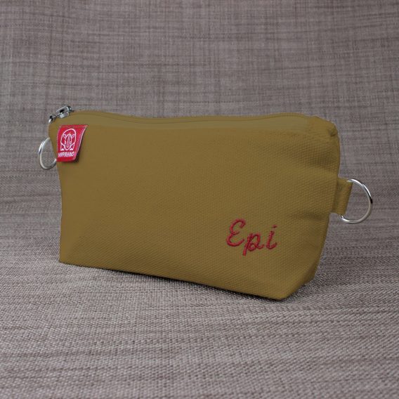 Personalized Canvas Pencil Pouch with Zipper Custom Embroidered Name or Initials Case Handmade Gift Cotton Canvas Monogrammed Makeup Bag Camel