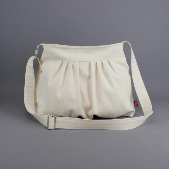 Handmade Canvas Crossbody Bag for Women Boho Pleated Cotton Shoulder Purse Natural Fabric Everyday Tote Casual Sling Bag Gift Idea Unique Cream White