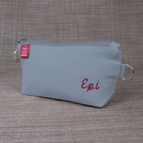 Personalized Canvas Zipper Pencil Case with Name Embroidered Custom Pouch Gift for Her Handmade Makeup Bag Unique Organize Eco-Friendly Light Gray