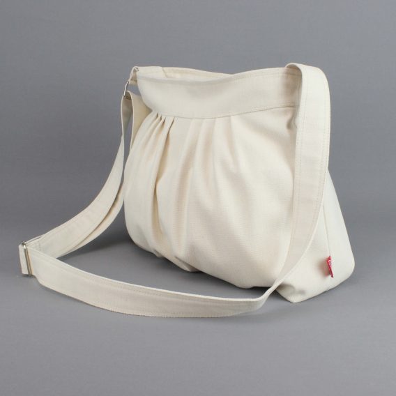 Handmade Canvas Crossbody Bag for Women Boho Pleated Cotton Shoulder Purse Natural Fabric Everyday Tote Casual Sling Bag Gift Idea Unique Cream White
