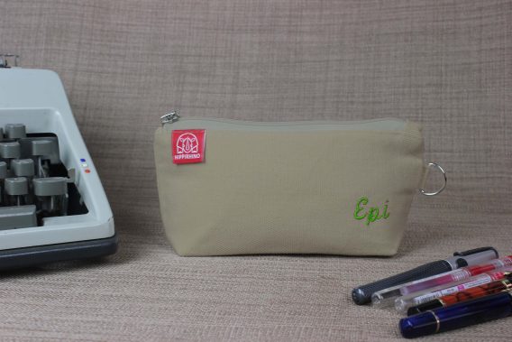 Personalized Canvas Pencil Pouch with Zipper Custom Embroidered Name or Initials Case Handmade Gift Cotton Canvas Monogrammed Makeup Bag Beige