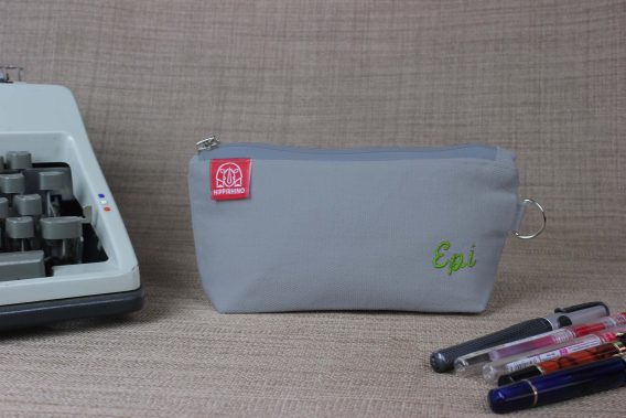 Personalized Canvas Zipper Pencil Case with Name Embroidered Custom Pouch Gift for Her Handmade Makeup Bag Unique Organize Eco-Friendly Light Gray