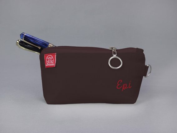 Canvas Pencil Pen Case Stationery Case Pouch Bag Personalized Embroidered Custom Name Initials on Pouch Cute Cosmetic Office Organizer Dark Brown