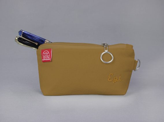 Personalized Canvas Pencil Pouch with Zipper Custom Embroidered Name or Initials Case Handmade Gift Cotton Canvas Monogrammed Makeup Bag Camel