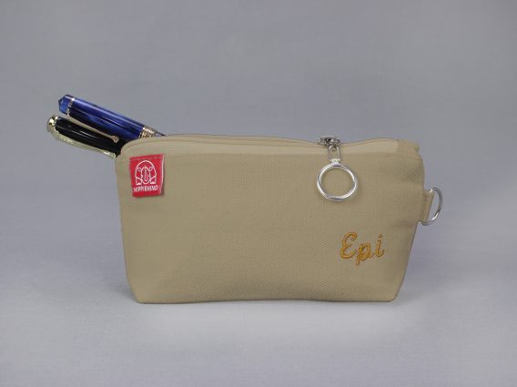 Personalized Canvas Pencil Pouch with Zipper Custom Embroidered Name or Initials Case Handmade Gift Cotton Canvas Monogrammed Makeup Bag Beige