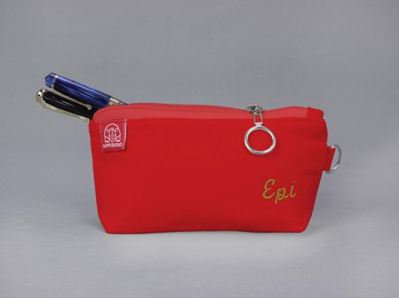 Custom Red Canvas Pencil Case Zip Pouch with Embroidered Name Personalized Gift for Travel Medicine Makeup or Essentials Storage Cotton Bag