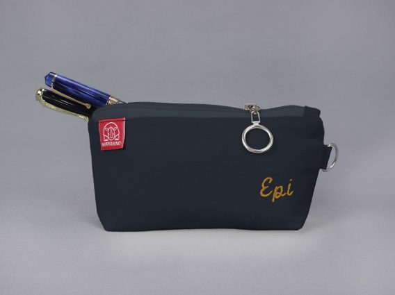 Custom Black Canvas Pencil Case Zip Pouch with Embroidered Name Personalized Gift for Travel Medicine Makeup Essentials Storage Cotton Bag