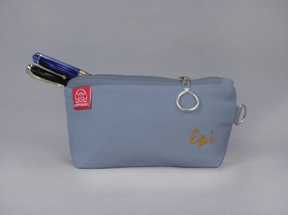 Personalized Canvas Zipper Pencil Case with Name Embroidered Custom Pouch Gift for Her Handmade Makeup Bag Unique Organize Eco-Friendly Light Gray