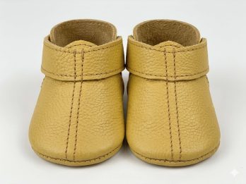 yellow mustard genuine leather baby moccasins soft sole fold-over cuff infant shoes