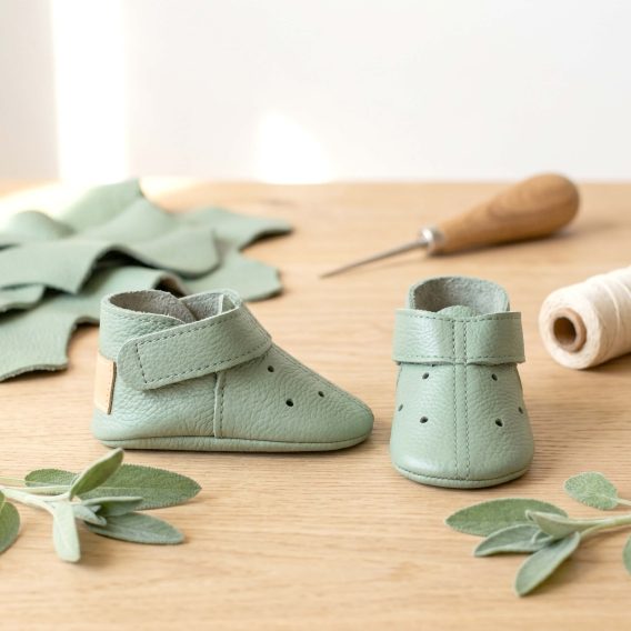 Mint green leather baby shoes Soft sole toddler booties Hook and loop infant moccasins Perforated leather crib shoes Pastel green pre-walker footwear Sage green baby ankle boots Zapatos de bebé cuero verde menta Botines de piel suela blanda Calzado infantil recién nacido Mocasines con cierre de velcro Mintgrüne Leder Krabbelschuhe Weiche Baby Lauflernschuhe Erstlingsschuhe mit Klettverschluss Handgefertigte Babyschuhe Leder Scarpine neonato pelle verde menta Mocassini bebè suola morbida