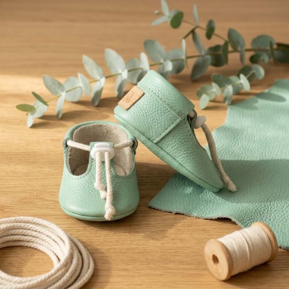 Mint green leather baby shoes Soft sole infant moccasins T-strap toddler crib booties Handmade pre-walker slippers Drawstring natural lace footwear Zapatos de bebé cuero verde menta Mocasines de piel suela blanda Calzado infantil recién nacido Mintgrüne Leder Krabbelschuhe Weiche Baby Lauflernschuhe Handgefertigte Erstlingsschuhe Scarpine neonato pelle verde menta Mocassini bebè suola morbida Chaussons bébé cuir vert menthe Mocassins premier pas souples